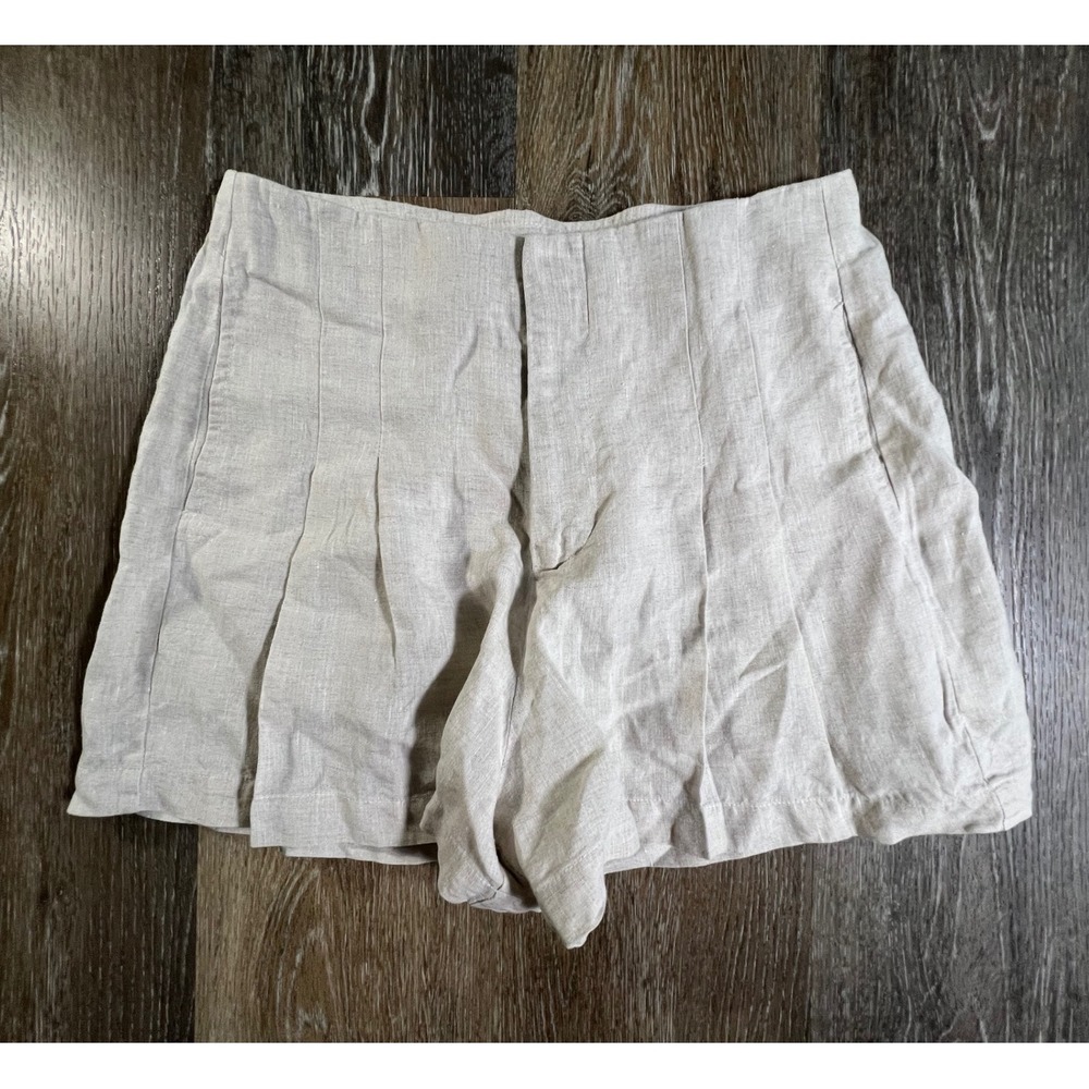 Lanhtropy Linen Pleated Shorts Womens Size M Beige High Waisted 100% Lino